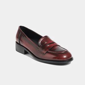 Women's Office Chic Dress Shoes Wine Red High-Shine Leather Loafers Glossy Finish Flat Design Breathable Slip-On