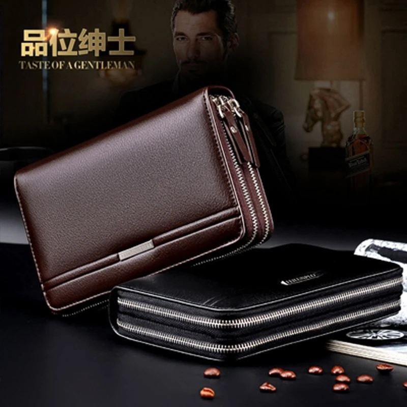 New Men's Clutch Bag Large Capacity With Dual Zipper And Multiple Pockets,  Pu Leather, Multi-functional For Business And Casual