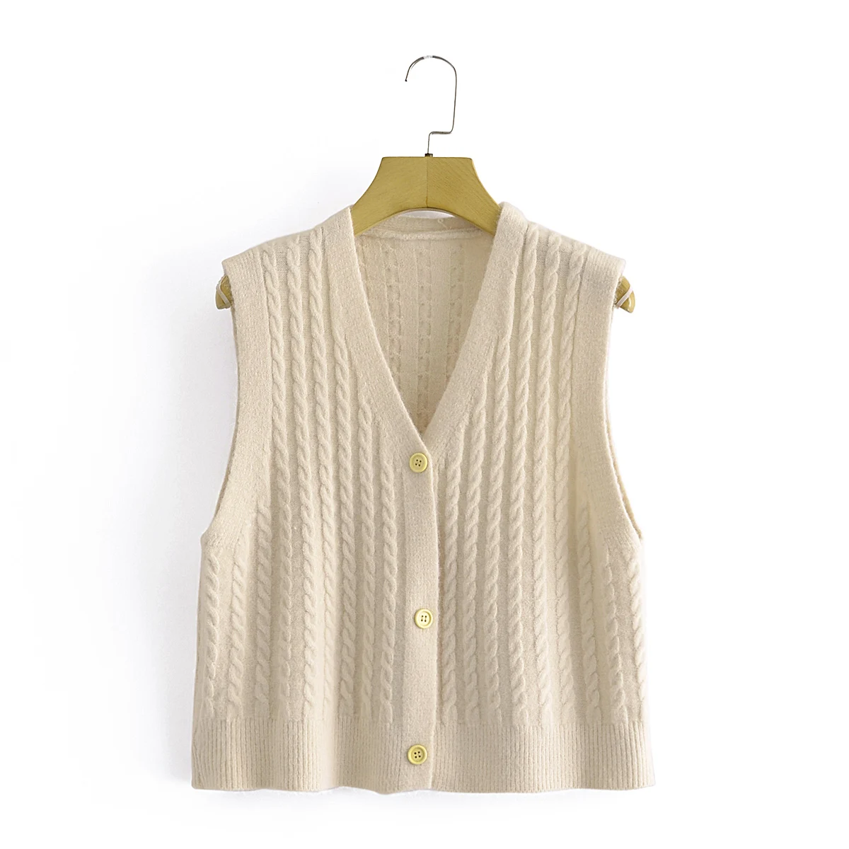 Beige Color V Neck Striped Pattern Single Breasted Fashion Women Casual  Knitted Sweater Vest - Buy Knitted Sweater,Vest,Fashion Vest Product on  