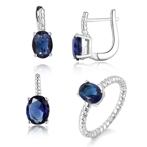 925 Sterling Silver Twisted Rope Trio Set | Oval Zirconia Ring, Earrings & Pendant Rhodium/Rose Gold/Yellow Gold Plating Options