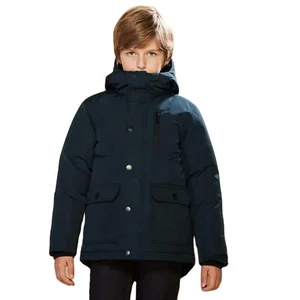 New Style Wholesale Boys Zip up Button Front Flap Pocket Hooded Winter Coat for Kids
