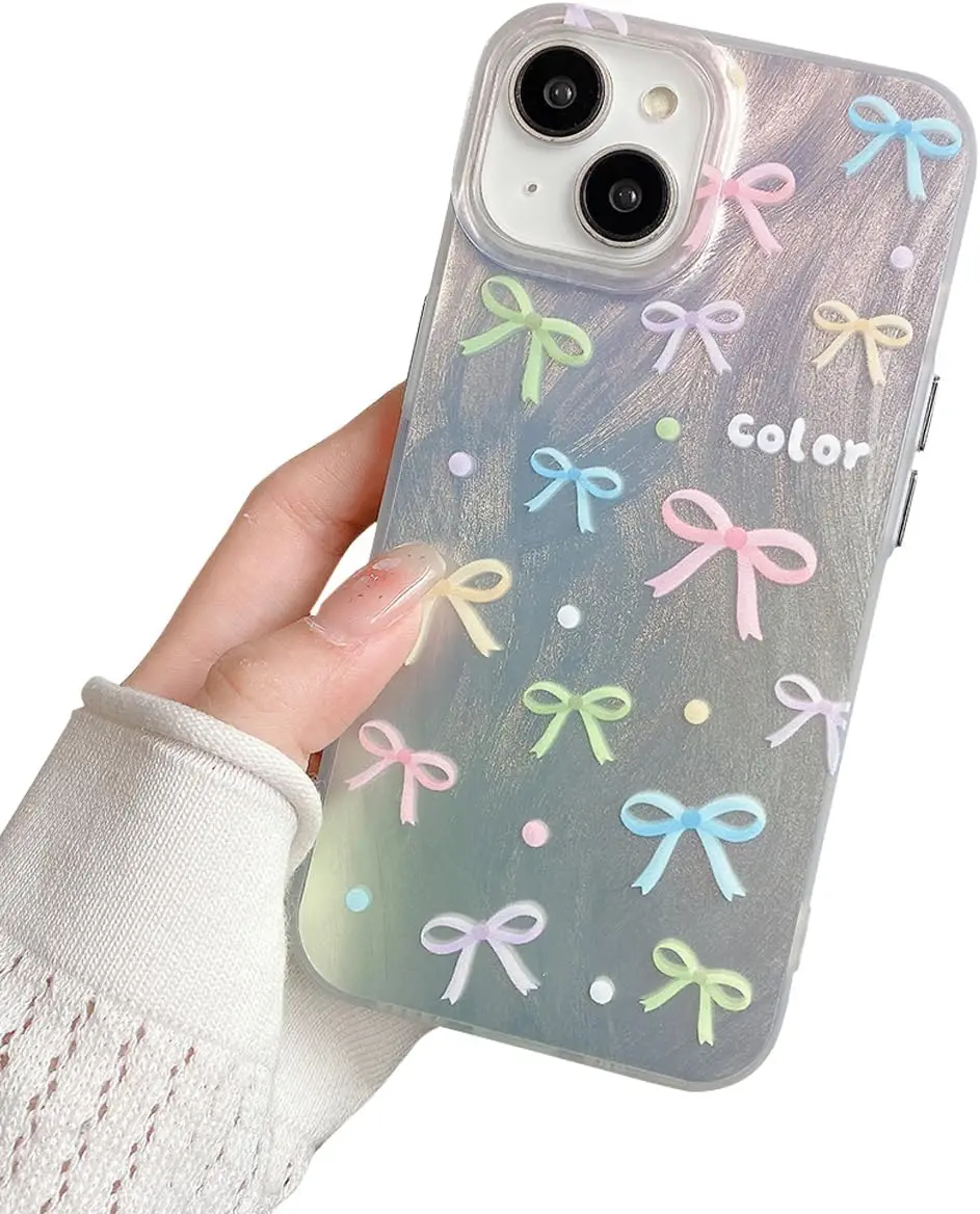 Funda para iPhone 16 Pro Plus Linda Funda de Teléfono con Lazo Delgado Dura Parte Posterior Borde Suave a Prueba de Golpes Chicas Mujeres Fundas Protectores Coloridos  