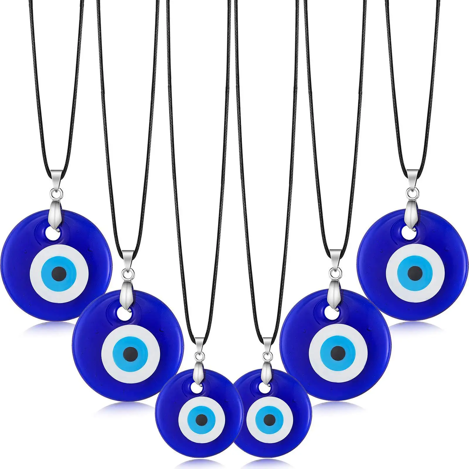 Glass Rope String Chain Turkish Lucky Evil Eye Pendant Necklace for Women Men
