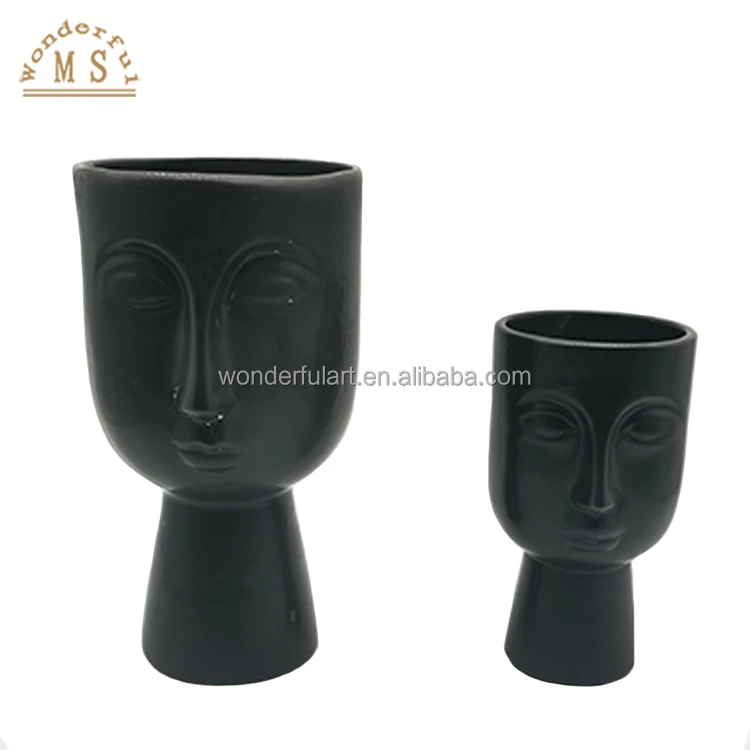 Modern Ceramic Face Vases for Home Decor Carved Art Face Style flower Vases Black and White Human Face Vase Creative Statue Pot