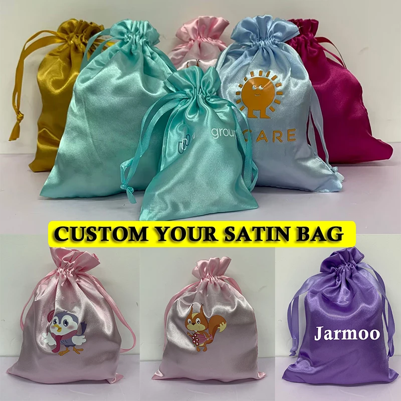 Custom Logo Small Satin Dust Pouch Gift Packaging Hair Wig Large Silk