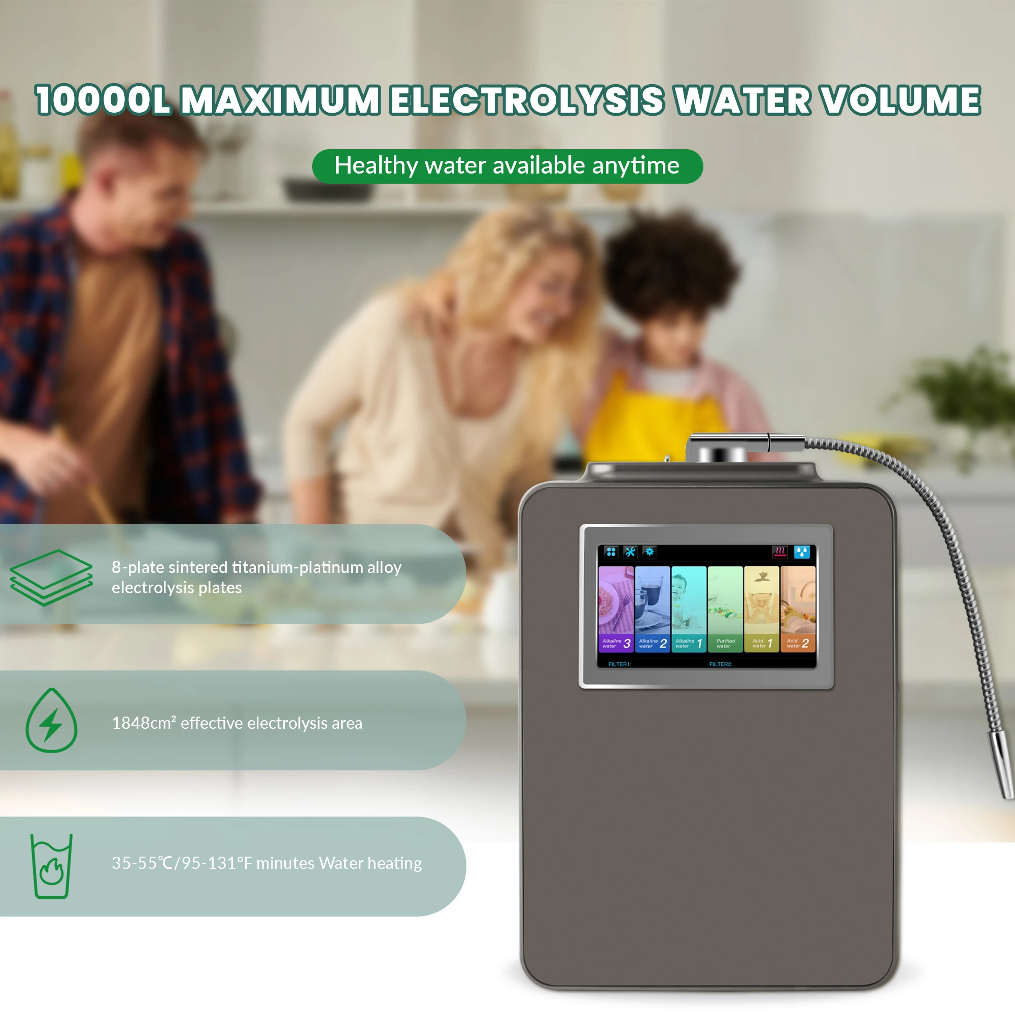 Hydrogen Water Generator 8  Above-Counter Extreme -PL Platinum-Coated Titanium Plates Electric Powered Household EHM-959