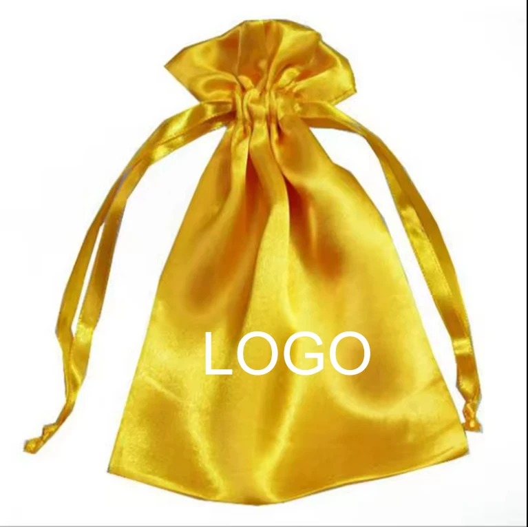 Изготовленный на заказ логотип напечатанный атласный мешок для ювелирных изделий шнурок сумка из натурального шелка роскошных сережек кольцо Упаковка подарочная