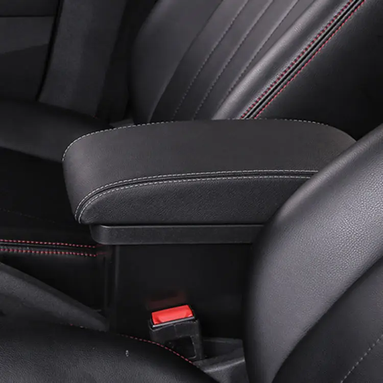 product car armrest center console armrest pad waterproof faux leather armrest seat box cover black-6