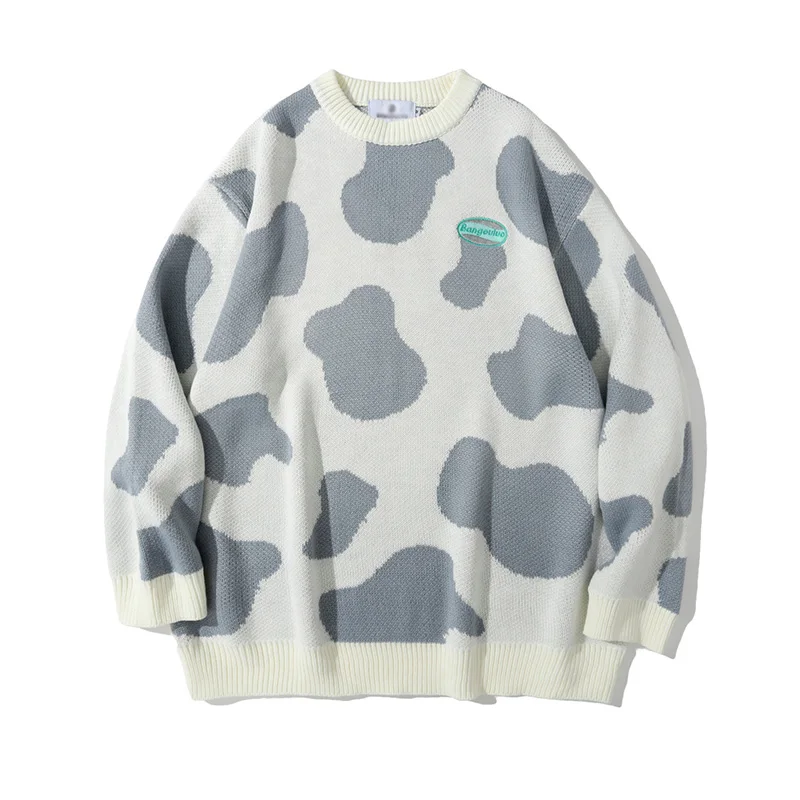 2024 Latest Design Men's Sweater Men's Sweater with Cow Jacquard Pattern Loose and Comfortable Pullover for Men
