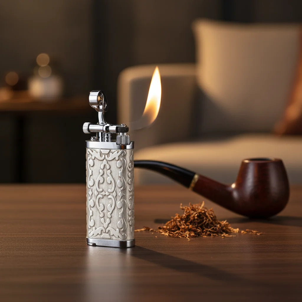JIFENG JF-111 S925 Silver Body Brass tank Soft Flame Adjustable Cigarette  Tobacco Pipe Lighter with Tamper