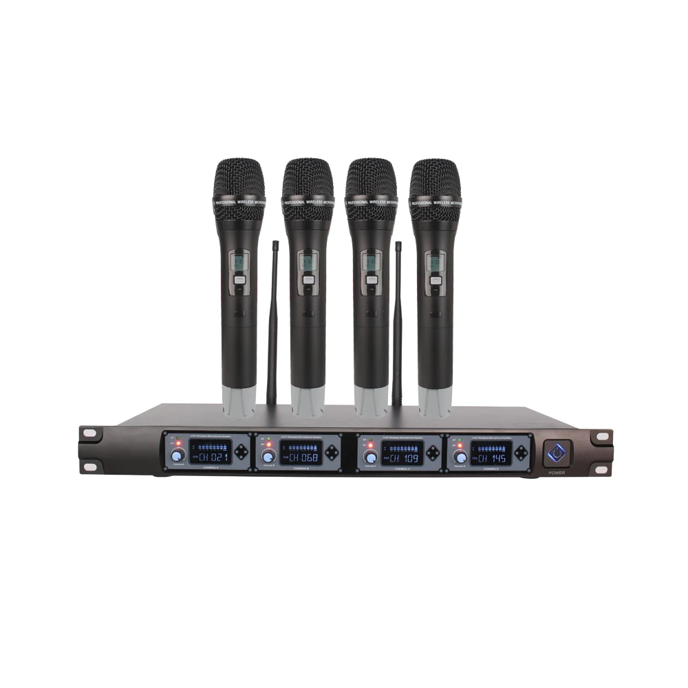 Профессиональный UHF 4-канальный беспроводной петличный