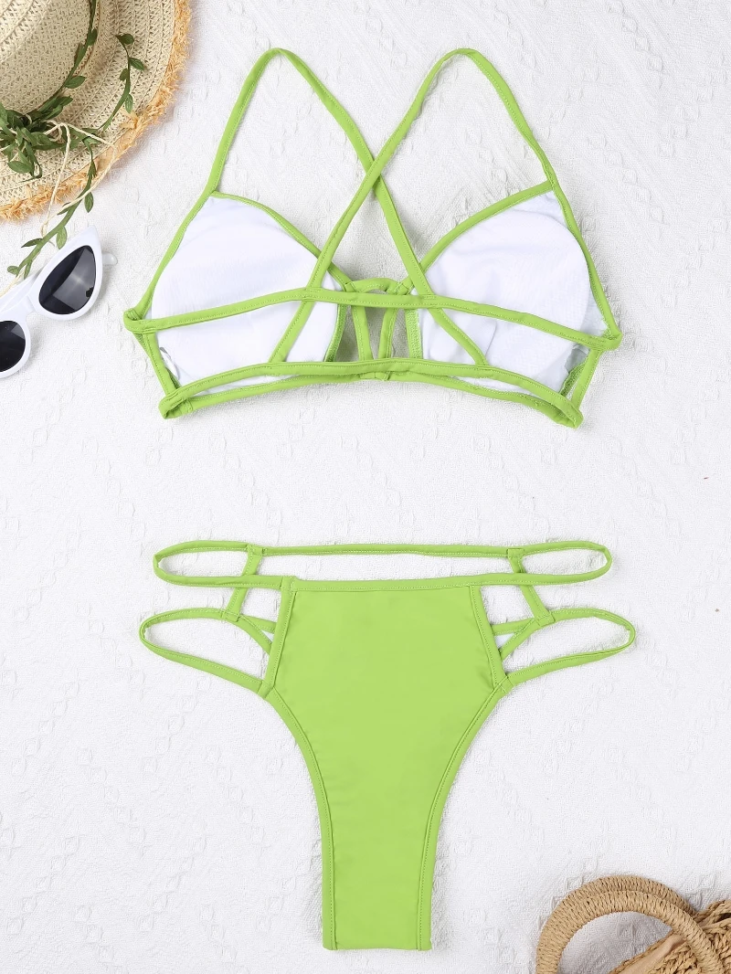 Custom Swimsuit Two Piece Sexy Bathing Suit Removable Bust Pads Strappy ...