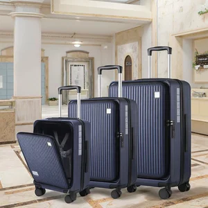 Stylish ABS PC Front Open Carry on Suitcase Set With Laptop Pocket Trendy Trolley Bags Travelling Luggage