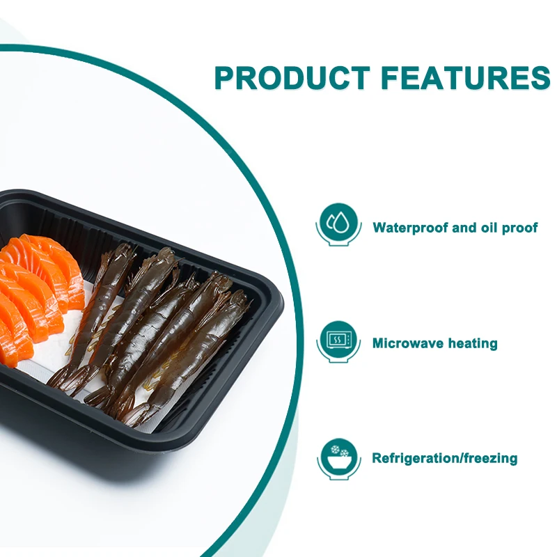 Biodegradable Cornstarch Meat Tray Fresh Fish Chicken Fruit Eco-Friendly Blister Black Display Frozen Food Foam Tray Disposable