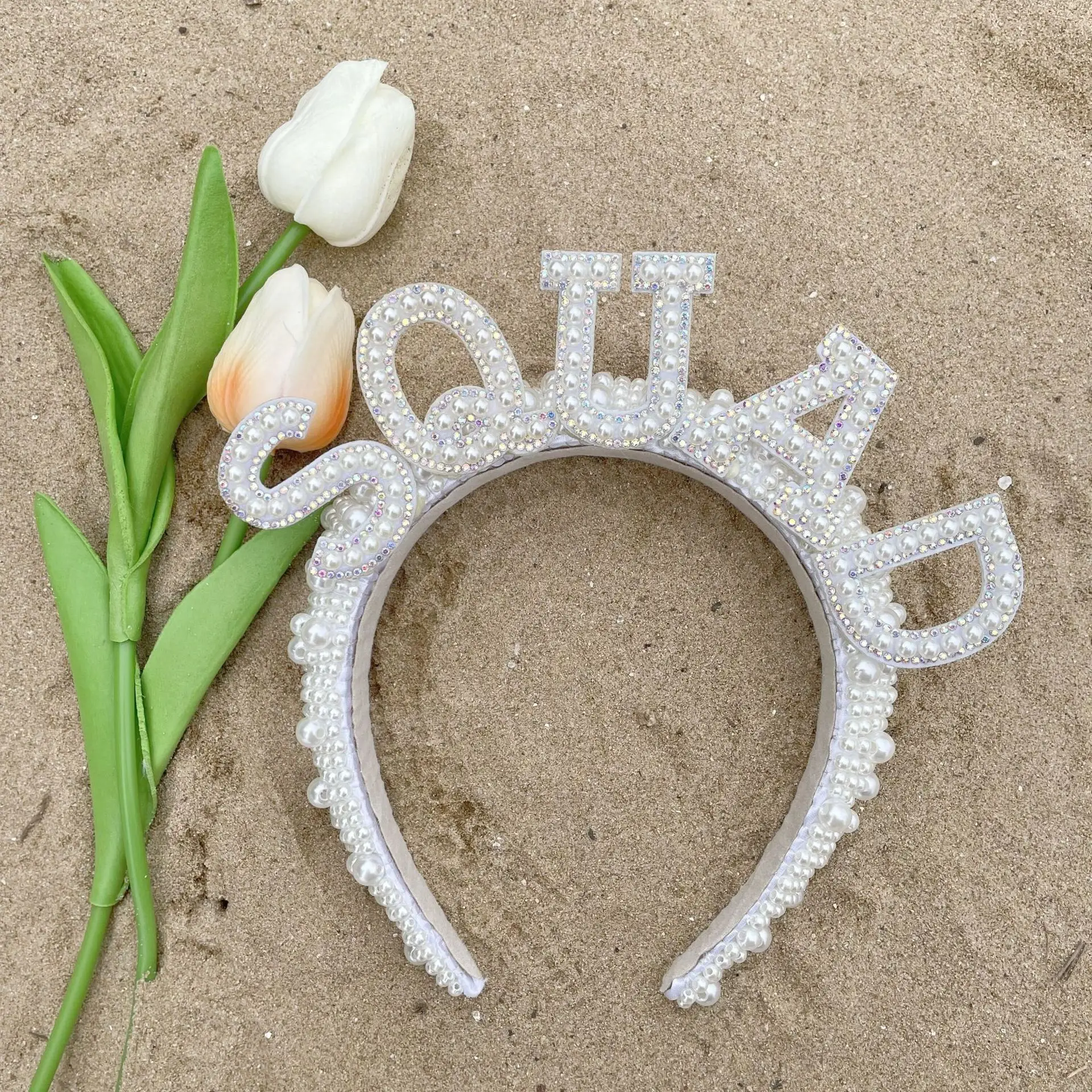 Оголовье невесты с жемчугом на заказ повязка голову для девичника головной