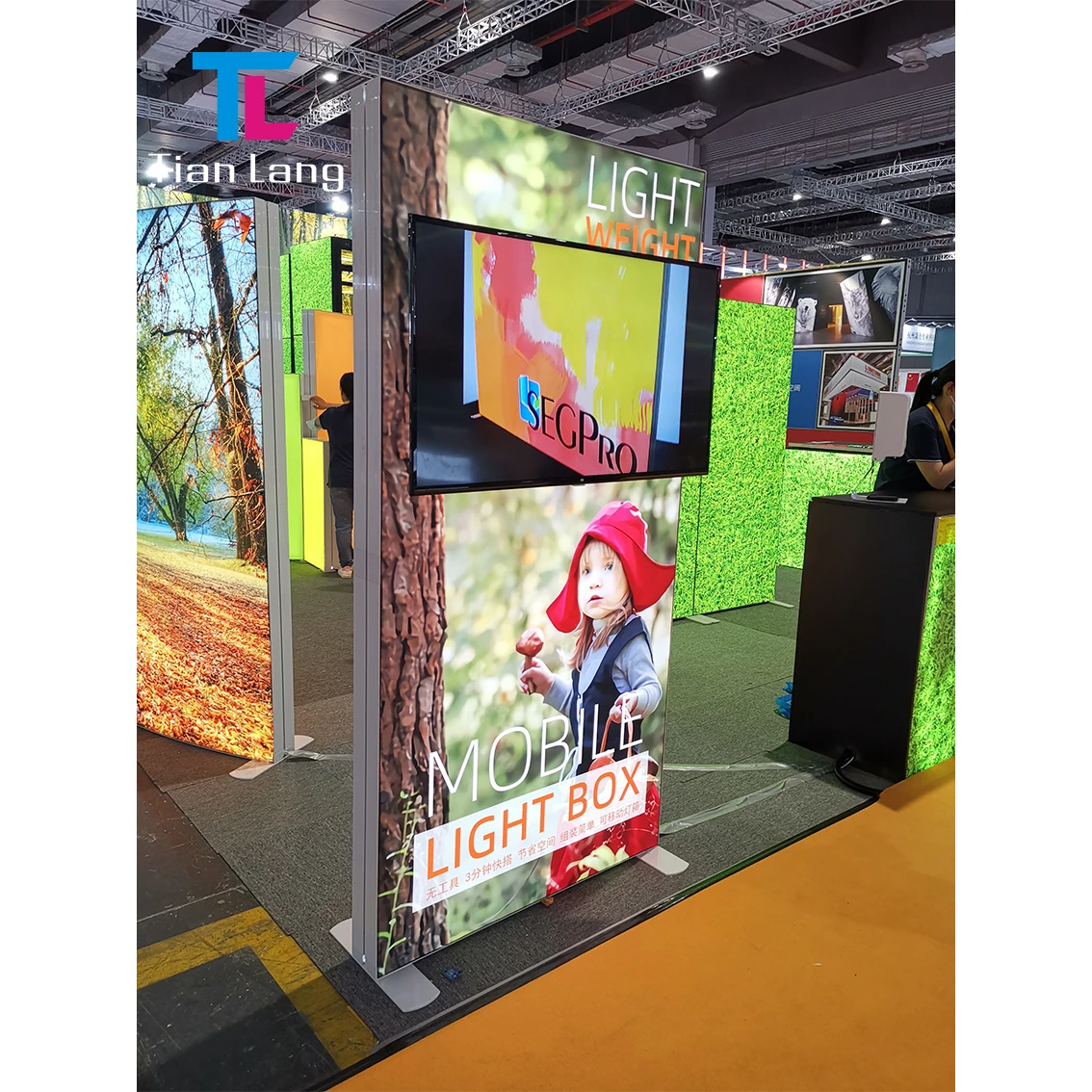 TianLang Ljusbok Ramverk Reklam Ljusbok Booth Med Lagerrum och TV Led Ljusbok Stång Messbooth Visningsbooth