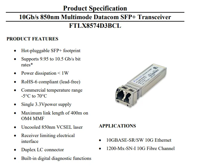 Ftlx8574d3bcl In Stock Fiber Optic Transmitters,Receivers Txrx Sfp+
