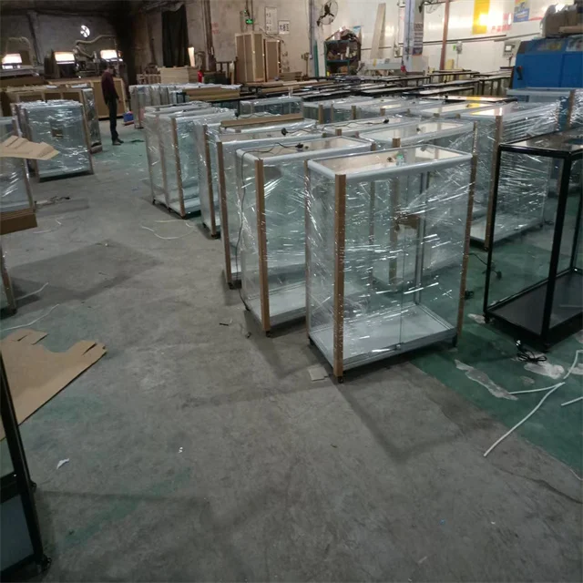 Custom-designed Rectangular LED-lit Tempered Glass Display case for Shopping Malls and Retail Stores.