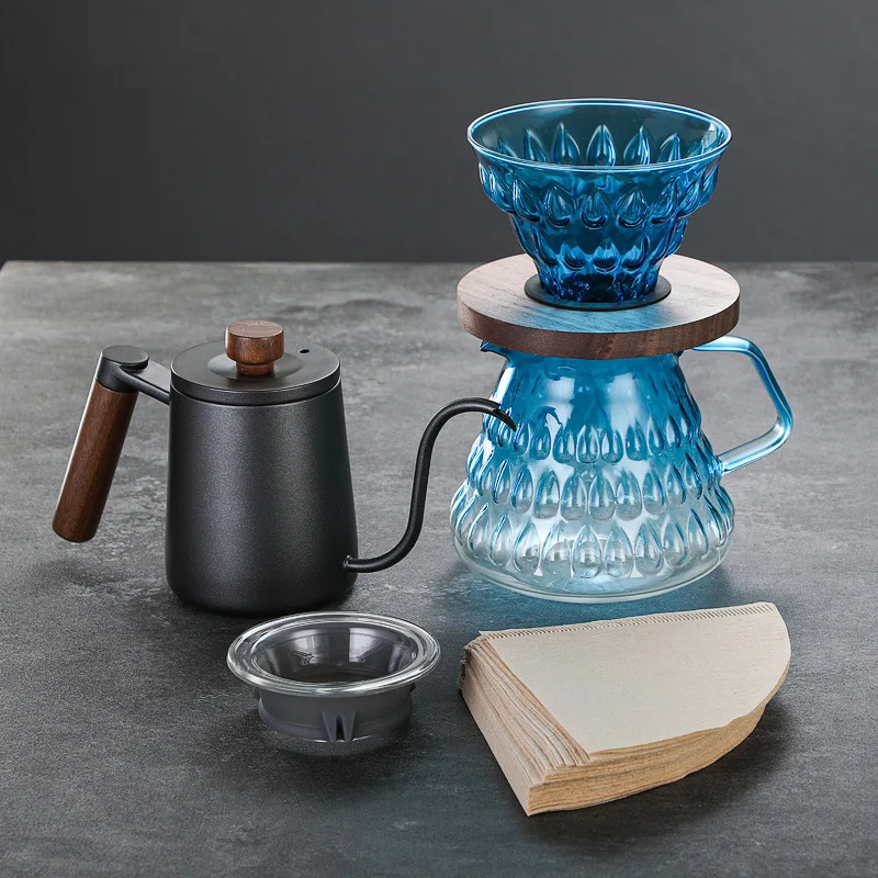 Высокотемпературный цветной кофейник из боросиликатного стекла с фильтром, экологически чистый прозрачный ручной чайник