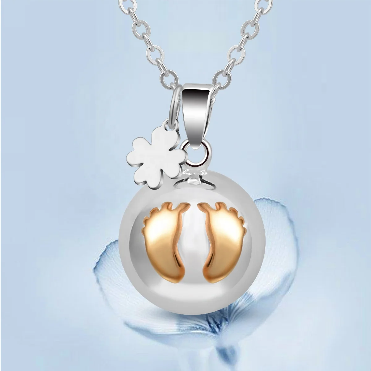 Chime Ball Sound Angel Caller Necklace Sterling Silver Harmony Belly Bola with Zircon for Mom Musical Pregnant Jewelry Gift