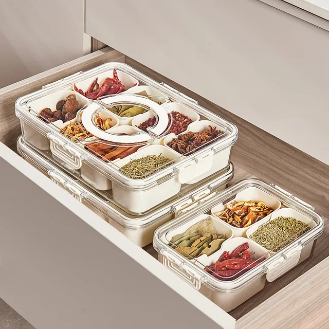 Sealed Snackle PP Storage Box With Divider Plastic Divided Serving Veggie Tray With Lid
