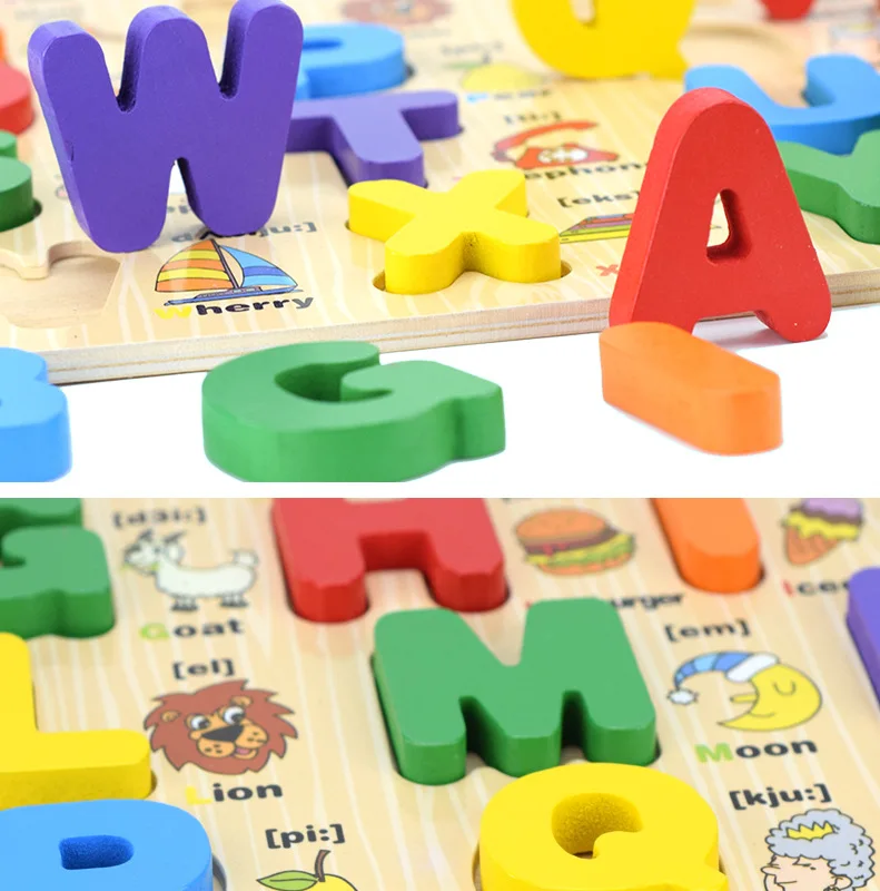 Wholesale Wooden Alphabet Number Enlightenment Cognitive Plate Wooden Puzzle Toy Educational