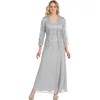 Grey lace mother of the bride two piece outfits