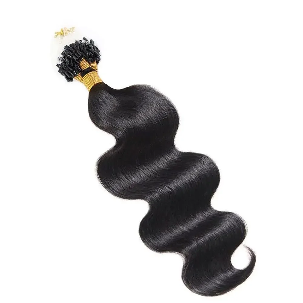 Body Wave Micro Loop Echthaar-Extensions, brasilianisches Remy-Haar, 100 Strähnen, 100 g_voghion.com
