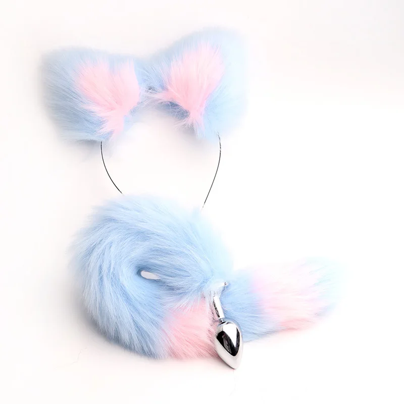 anal plug tail and ears USA 4pc Foxtail Buttplug Wolftail Furry Cat Ear Collar Anal Plug Cosplay  Sex Toy