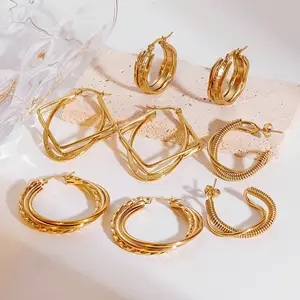 MW Versatile Multi Layer Earrings Trendy Light Luxury Multi Layer Earring Simple and Cold Circle Charm Hoop Earrings Jewelry
