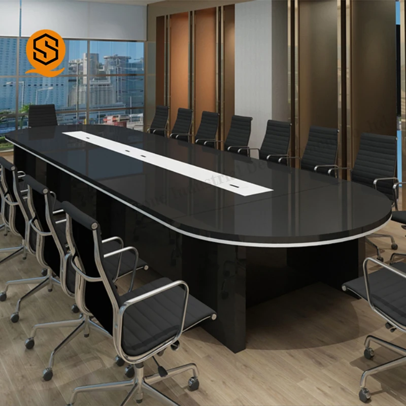 Black Gloss Conference Room Table Modern Design Office Smart Small Round Conference Tables