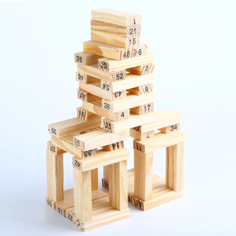 Wooden Blocks Stacking Tumbling Tower Games for Kids Ages 6 and up, 54 Pcs