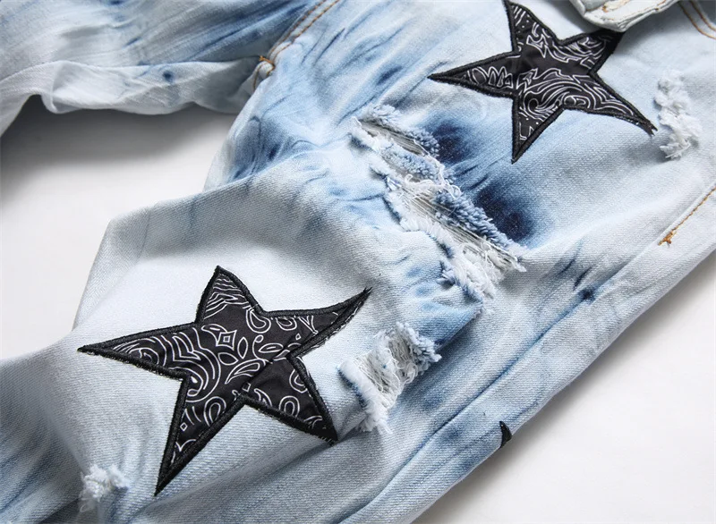 Fashion Streetwear Men Jeans Blue Color Paint Printed Jeans Men ...