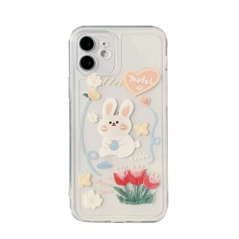 Cute cartoon rabbit is transparent soft phone cases for iphone 13 for iphone 12 smart phone case