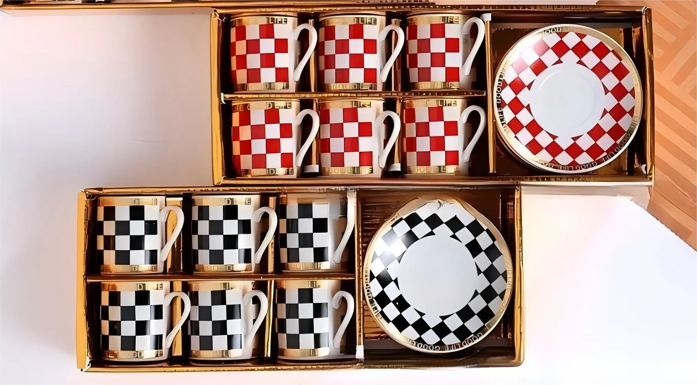 High Quality Arabia Golden Color Ceramic Coffee Cup and Saucer Turkish Ethiopian 12pcs Tea Set