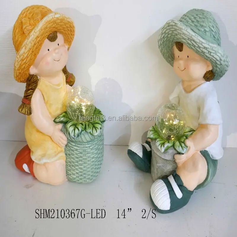 Little Girl Concrete Garden Decoration Statue With Lantern Child