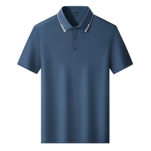 Elegant Elderly Gentleman's Summer Short Sleeve Pique Knit Corporate Embroidered Lapel Oversize Comfort Fit Men Polo Shirt