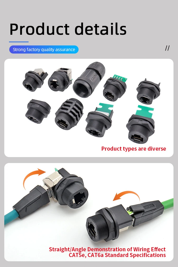 E13 RJ45 Threaded Female Back Mount Plug Connector with Wire/PCB Board ...