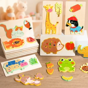 Baby Boys Girls Early Development Gifts Animals Shape Wooden Puzzles for Baby