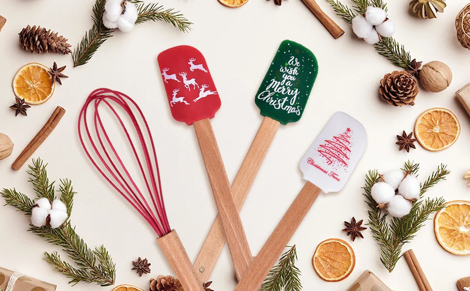 4 Pieces Christmas Themed Mini Utensil Set Silicone Spatula Set Heatresistant Nonstick Kitchen