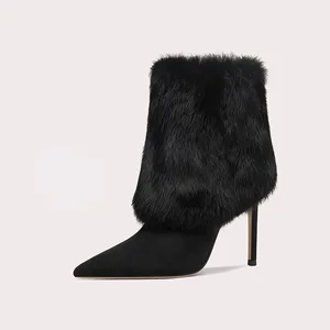 Women's Charming Pointed Toe Ankle Boots Leopard Suede Upper Pointed Toe High Top Design Comfortable Thermal Winter