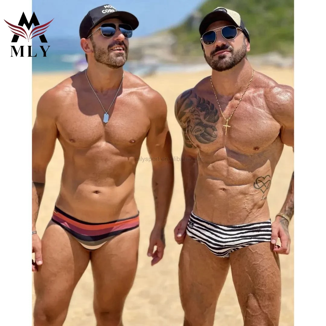 Customized Design Swimwear Stretchy Fabric Striped Mens Swimming Briefs Shorts for Men