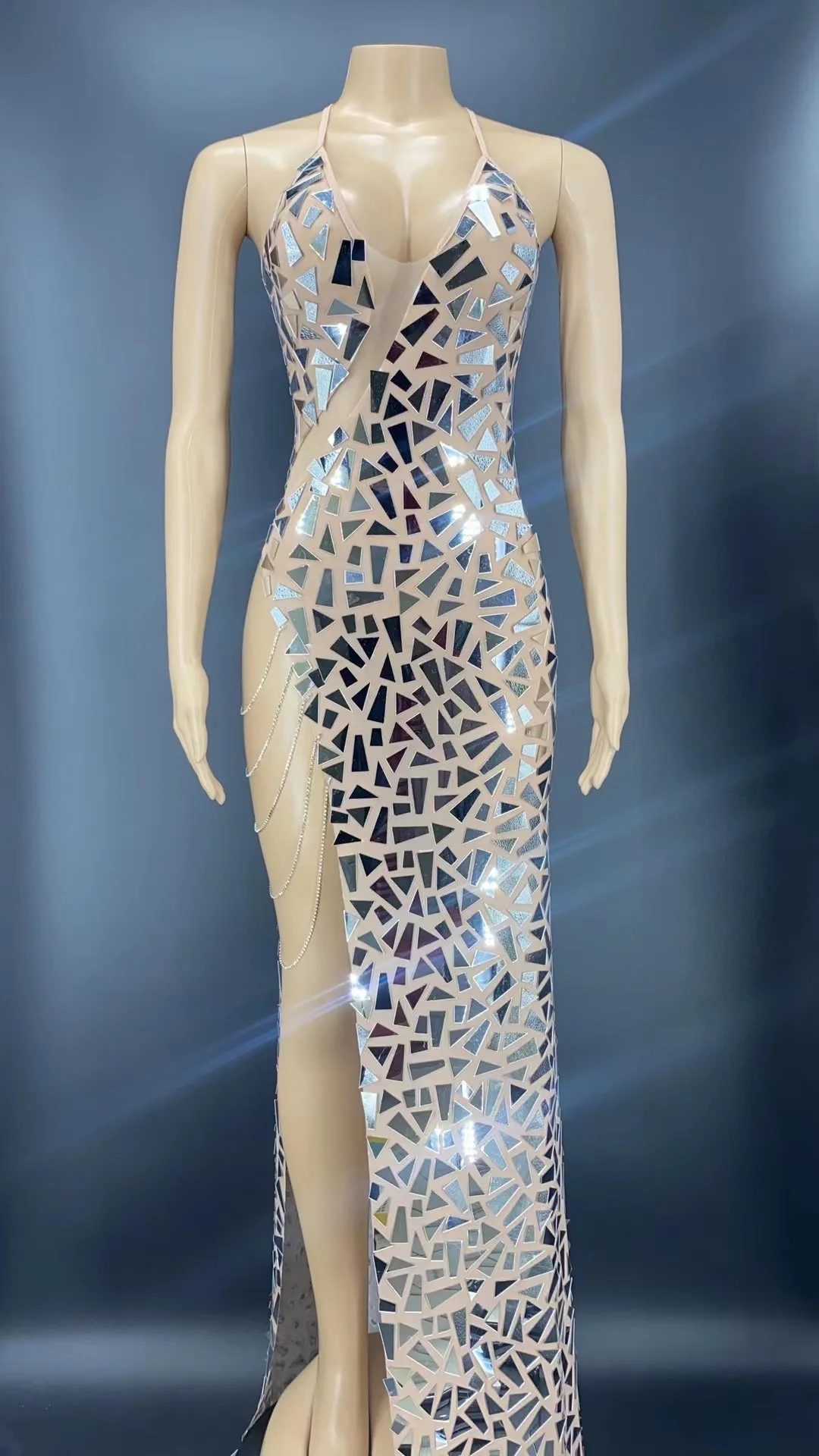 Clothes Vendor Mesh See Through Silver Mirror Glass Dress Clothes Vendor Mesh See Through Silver Mirror Glass Dress