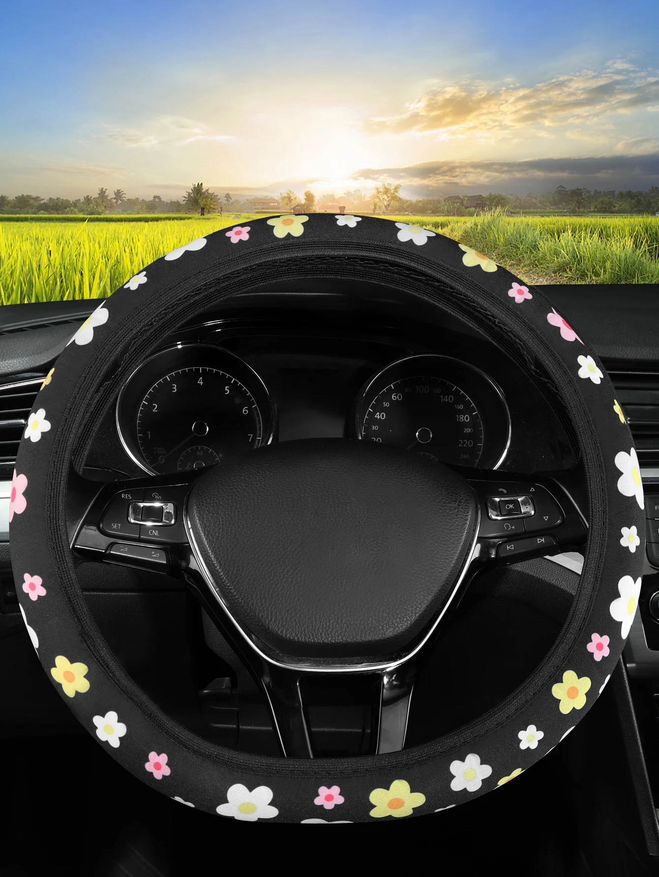 Auto Elastic Steering Wheel Cover Non-Slip No Ring Steering Wheel Cover Universal Fit 15 Inches Cars Custom Printing Acceptable