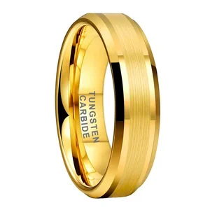 Coolstyle Jewelry 6mm Wholesale Fashion Engagement Wedding Band Beveled Edges Gold Plated Tungsten Carbide Ring for Men Women
