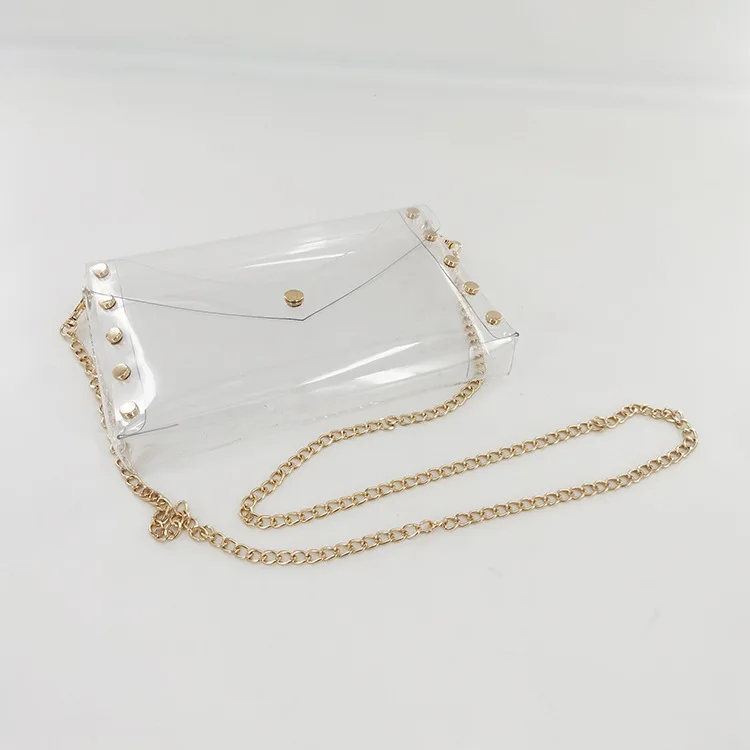 Fashion PVC clear transparent ladies chain shoulder cross bag woman