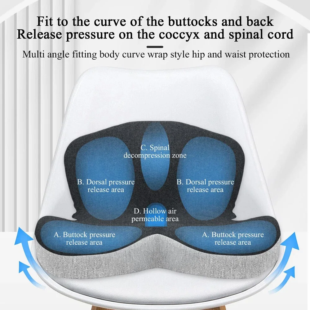 Memory Foam Seat Cushion Office Chair Cushion Sedentary Waist Protector with Posture Correcting Backrest for Children Adults