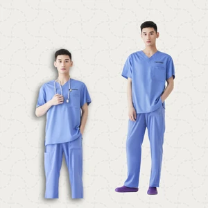 Wholesale Stylish Gray Short Sleeve Hospital Nurse Uniform Medical Scrub Jacket Custom Logo OEM Service Men Soft Stretchy Warm