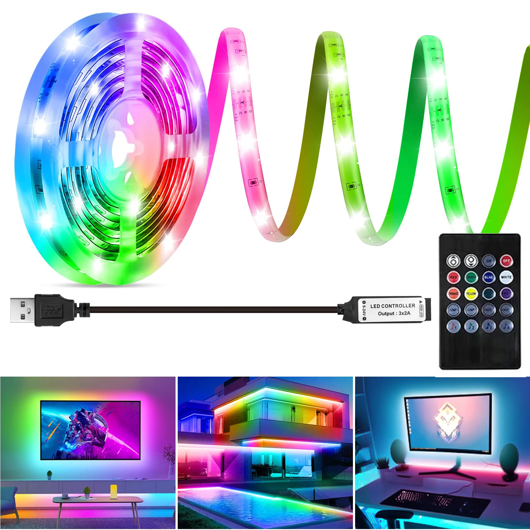 Music Control Led Strip Light 5 Meter/3M/2M Waterproof Rgbic LED Strip RGB IP65 Flexible Led Strip Light 5V TV Back Light Strip factory