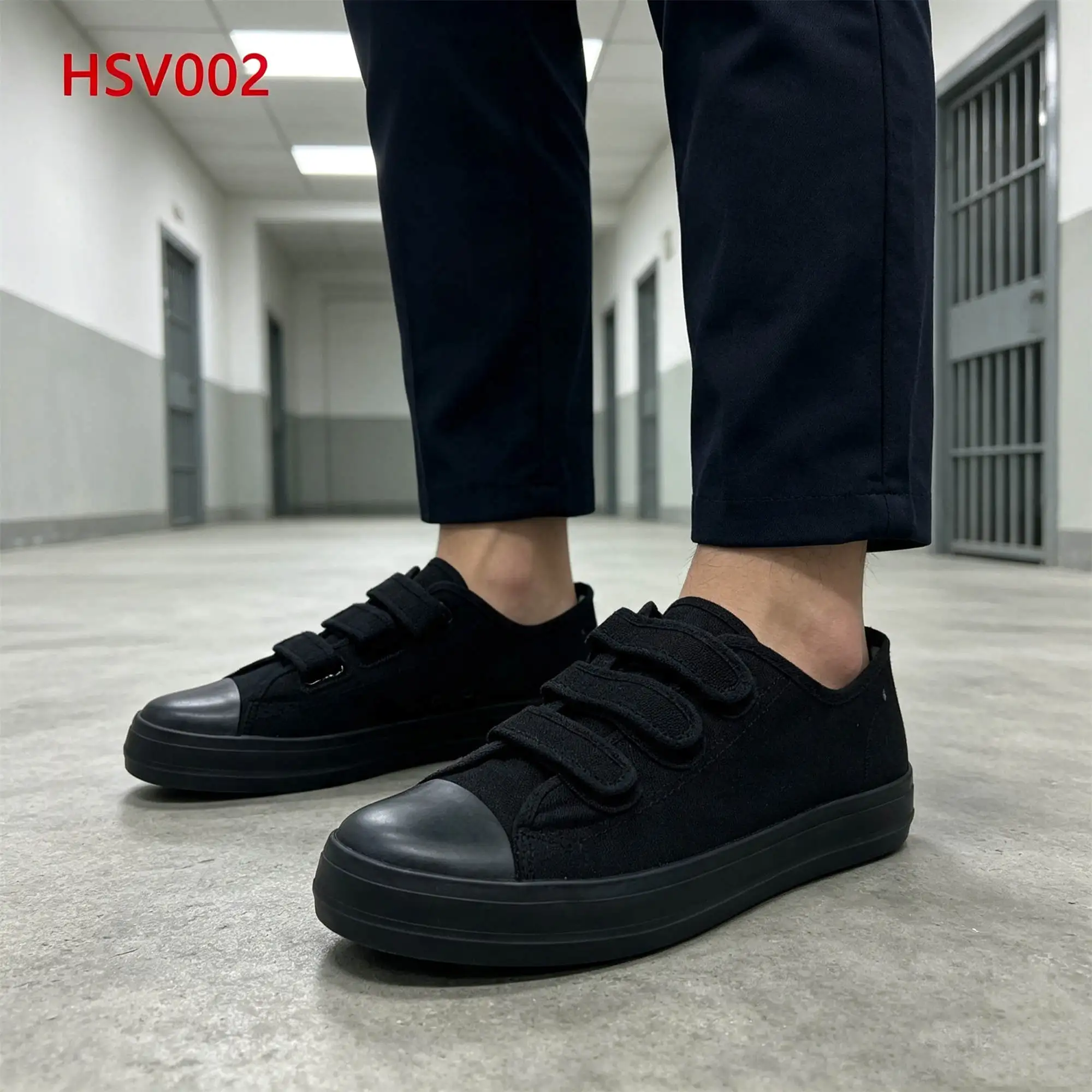 ZYF,Versatile Occasion Vulcanized Rubber Sole Black Hua Singh Sneakers USA Durable Canvas Fabric No Shoelace Prison Shoes HSV002
